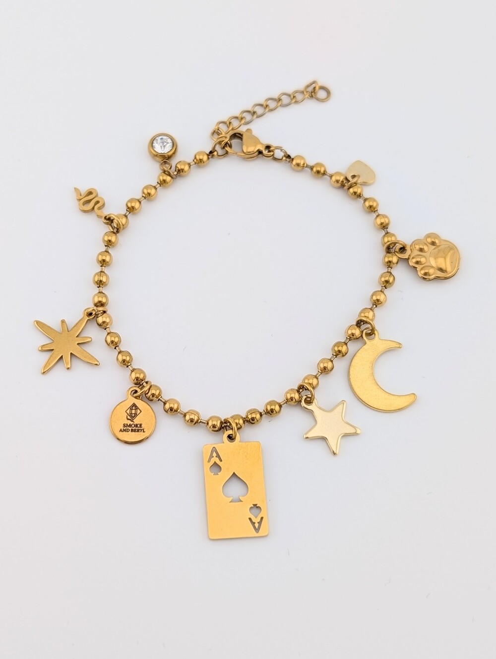 Celestial Gold Charm Bracelet - Artisan Handmade Jewelry - D047